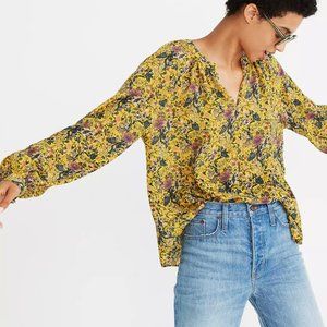 Madewell x Karen Walker Silk Floral Gennaker Top | Yellow Floral (Size XL)